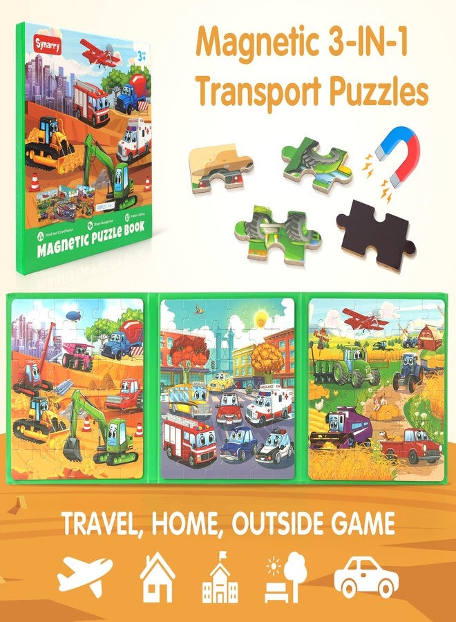 SYNARRY Vehicle Theme Magnetic Puzzles for Toddlers 3-5, 36 Pieces Travel Puzzles for Kids Ages 4-8, Easter Basket Stuffers Valentines Day Gifts for Kids, Car Airplane Road Trip Activities Toys - Image 2